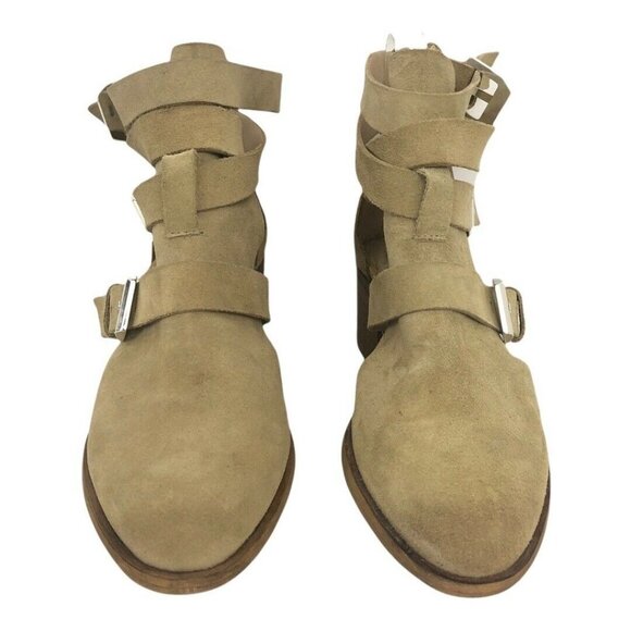 Zara Womens Size 40 US 9 Tan Suede Strappy Buckle Bootie - Picture 2 of 6